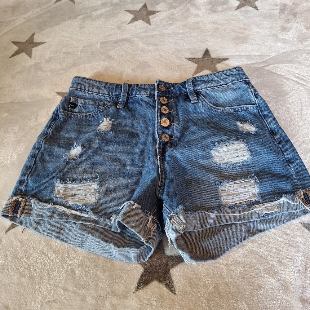 Kancan‎ for Maurices Size 7/27 Distressed High Waisted Button Fly Jean Shorts